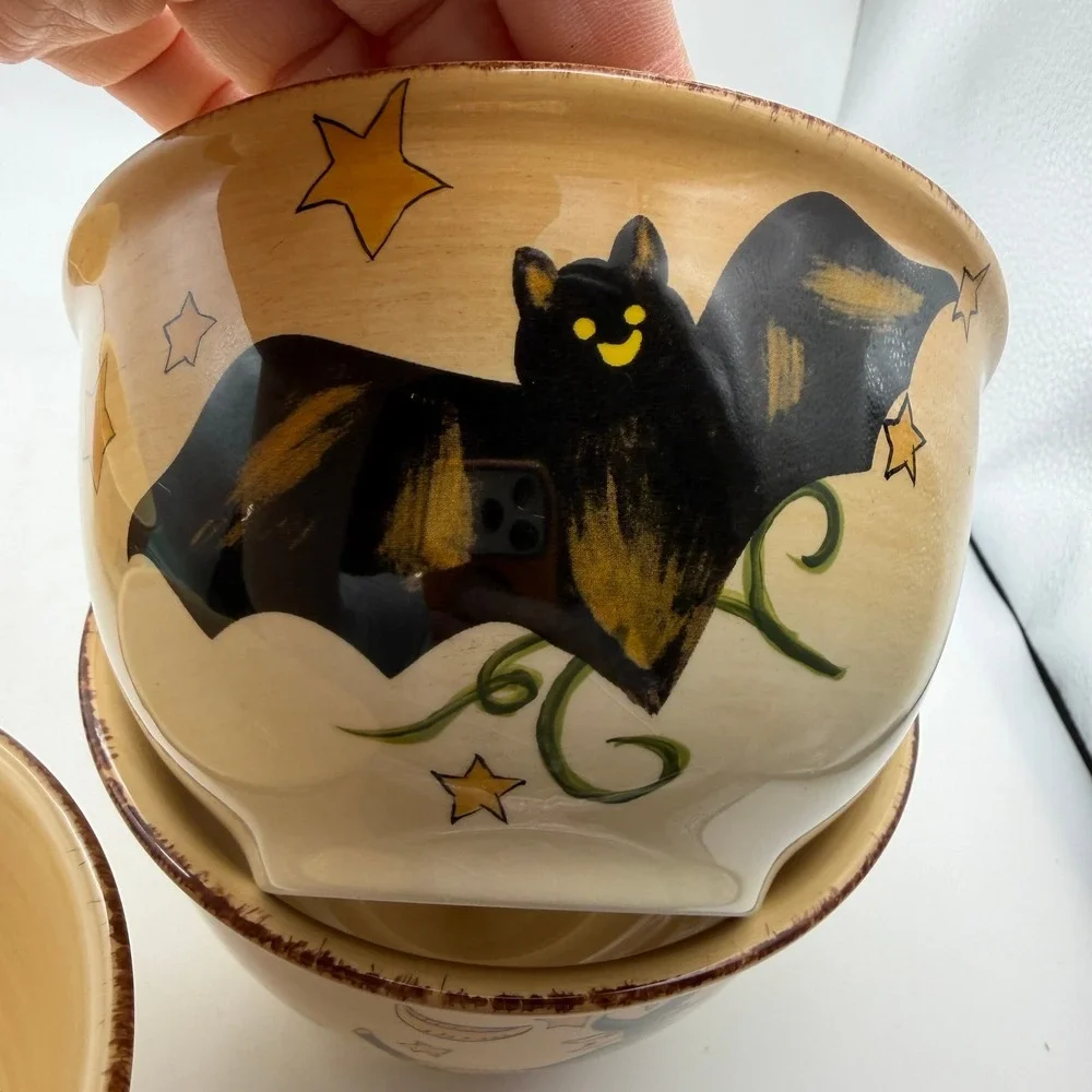 Tabletops Lifestyles Wicked Hollow Halloween Bowls Set 4 Dario Farrucci Cat Bat